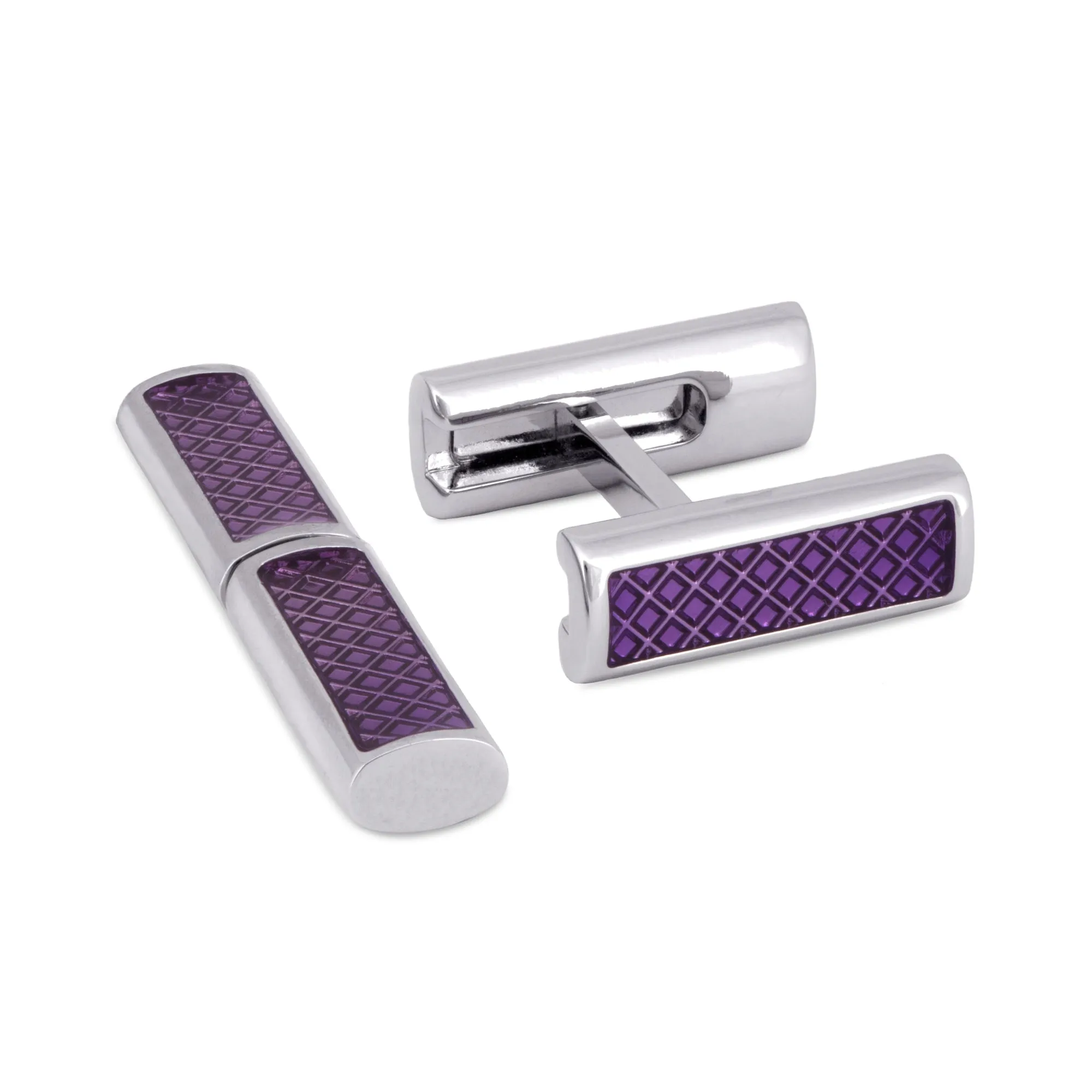 MarZthomson Foldable Rectangle Cufflinks with Purple Centerpiece (Online Exclusive)