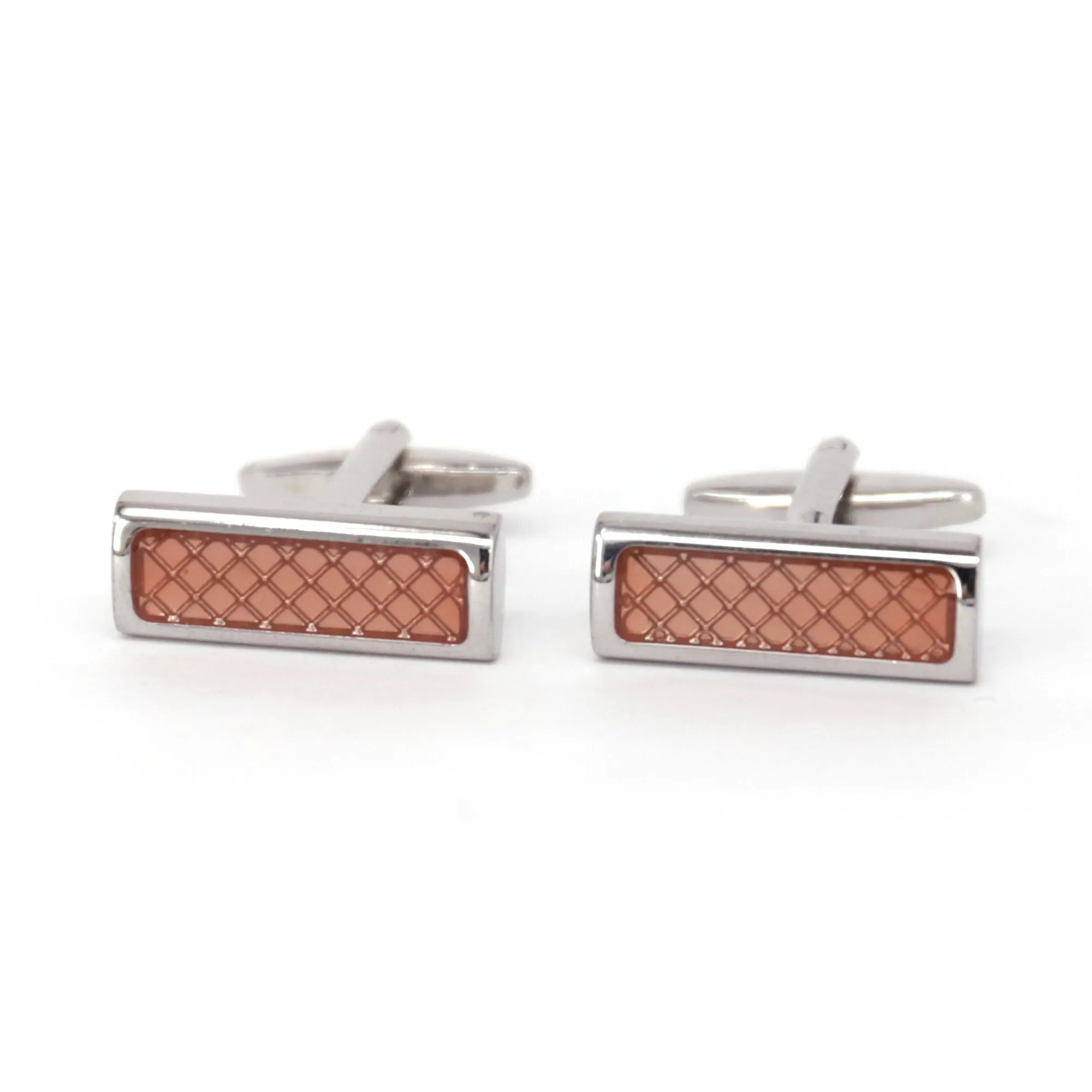 MarZthomson  Rectangle Cufflinks with Pastel Pink Diamond Shape Details (Online Exclusive)