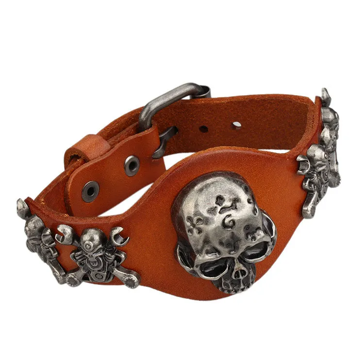 Men Bracelet for Women Skull Bracelets Rock Punk Genuine Leather Bracelet pulseira masculina bracelets & bangles