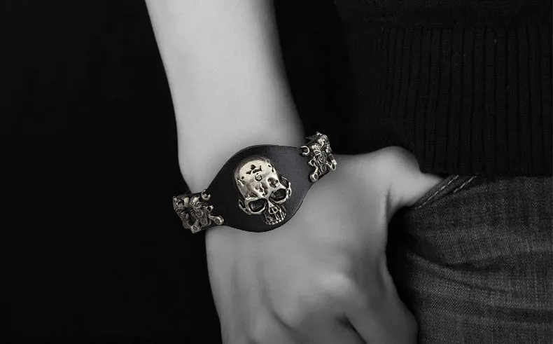 Men Bracelet for Women Skull Bracelets Rock Punk Genuine Leather Bracelet pulseira masculina bracelets & bangles