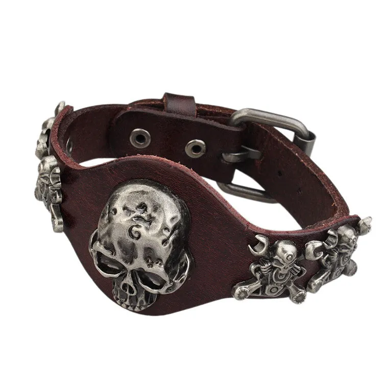 Men Bracelet for Women Skull Bracelets Rock Punk Genuine Leather Bracelet pulseira masculina bracelets & bangles