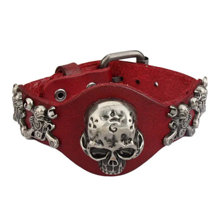 Men Bracelet for Women Skull Bracelets Rock Punk Genuine Leather Bracelet pulseira masculina bracelets & bangles