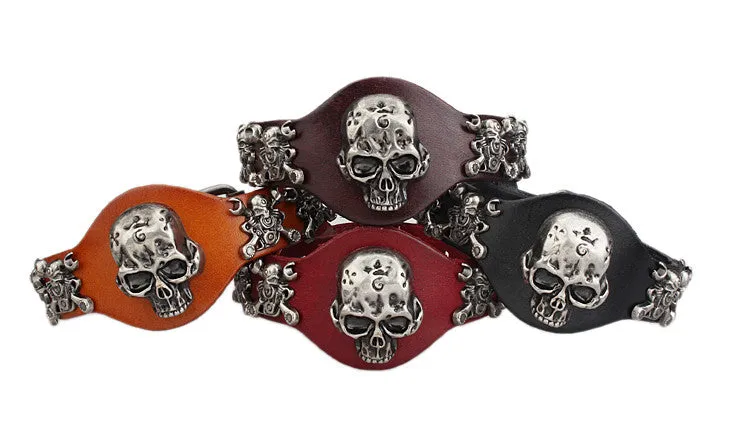 Men Bracelet for Women Skull Bracelets Rock Punk Genuine Leather Bracelet pulseira masculina bracelets & bangles