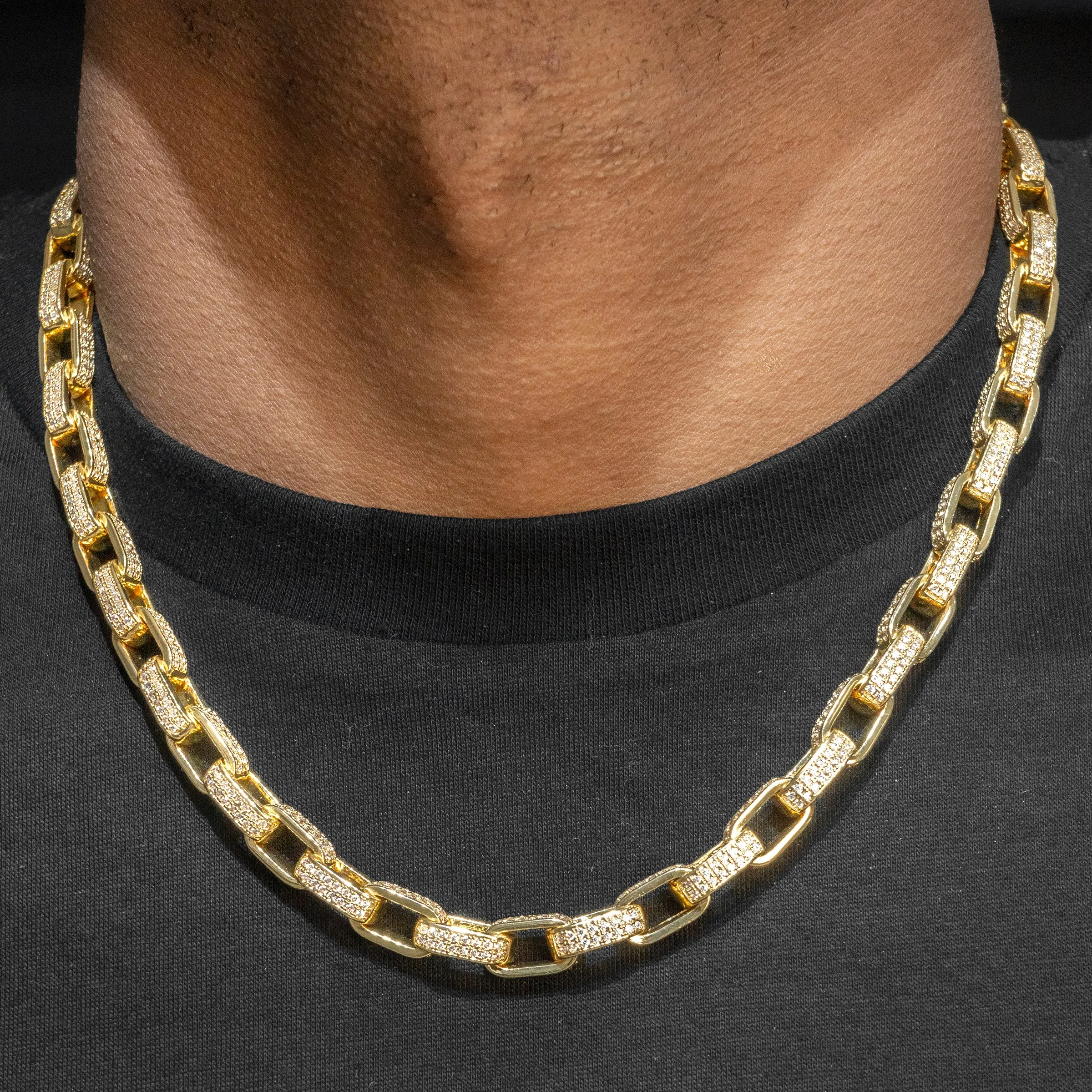 Mens Gold  Iced Out Hermes Link Chain