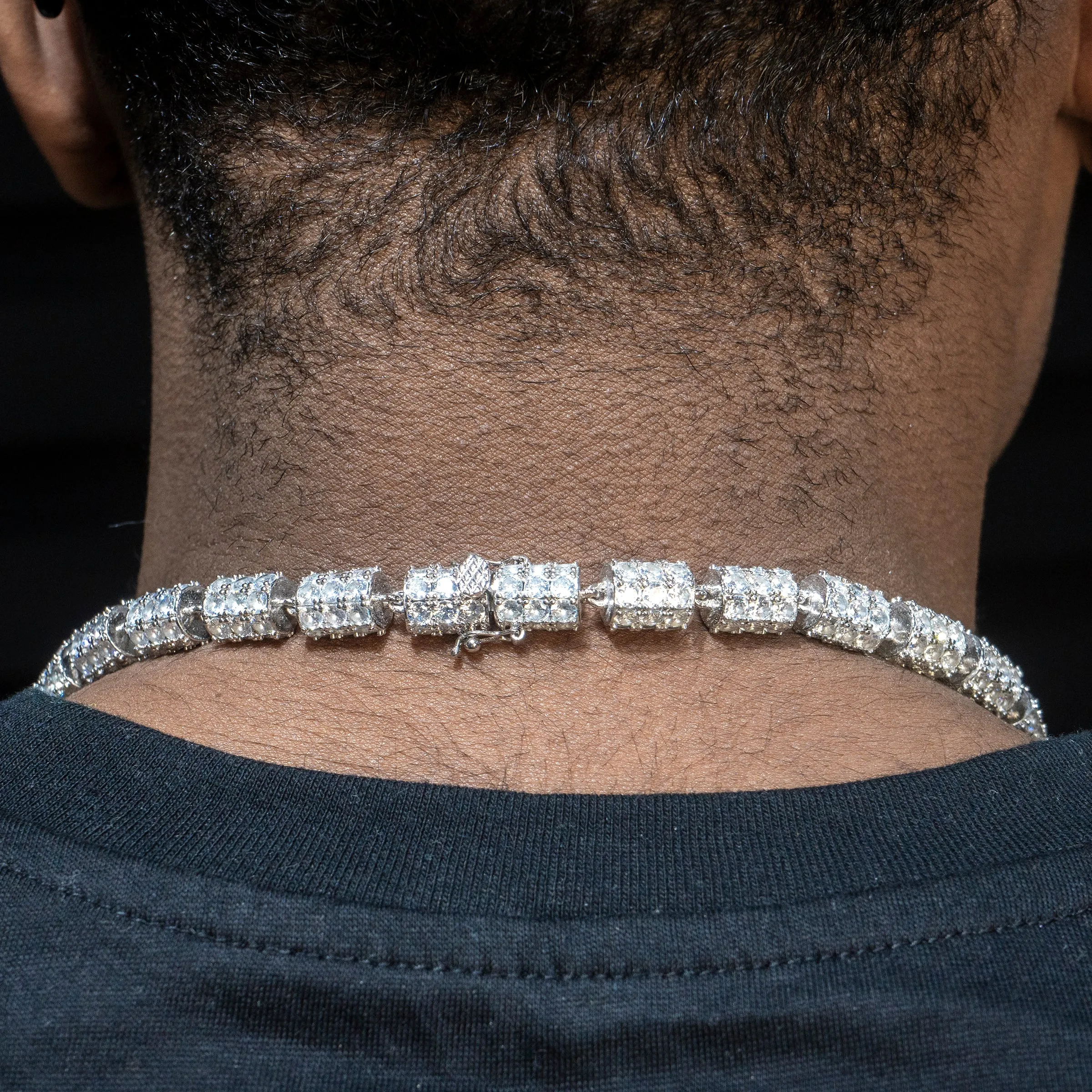 Mens White Gold Iced Out Barrel Chain