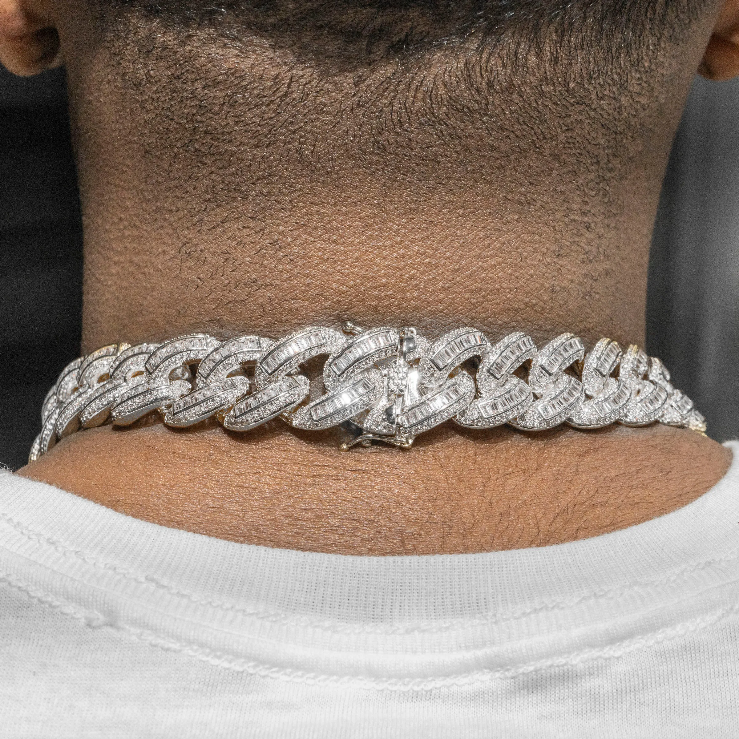 Mens White Gold Iced Out Chain Baguette Miami Cuban Link