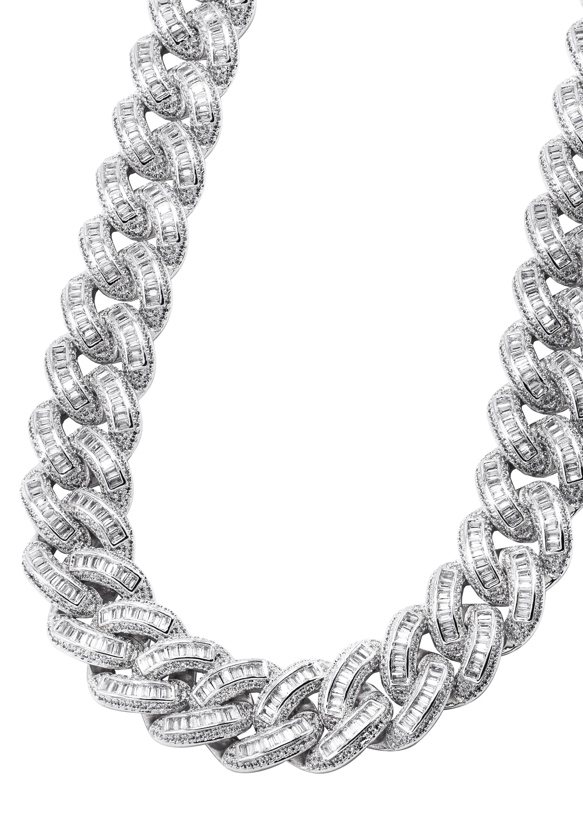 Mens White Gold Iced Out Chain Baguette Miami Cuban Link