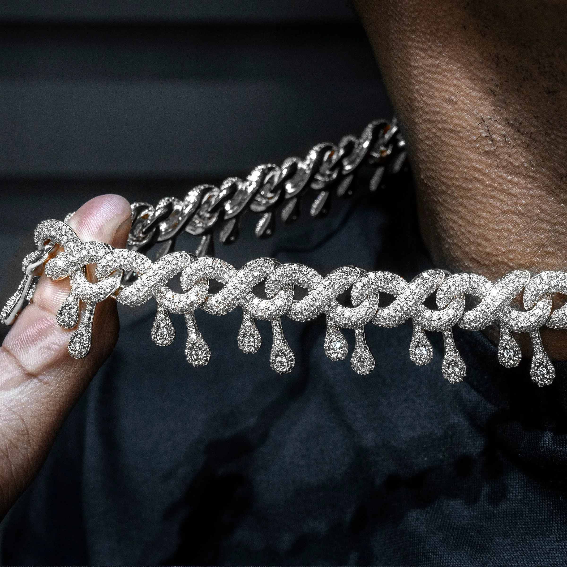 Mens White Gold Iced Out Drip Chain