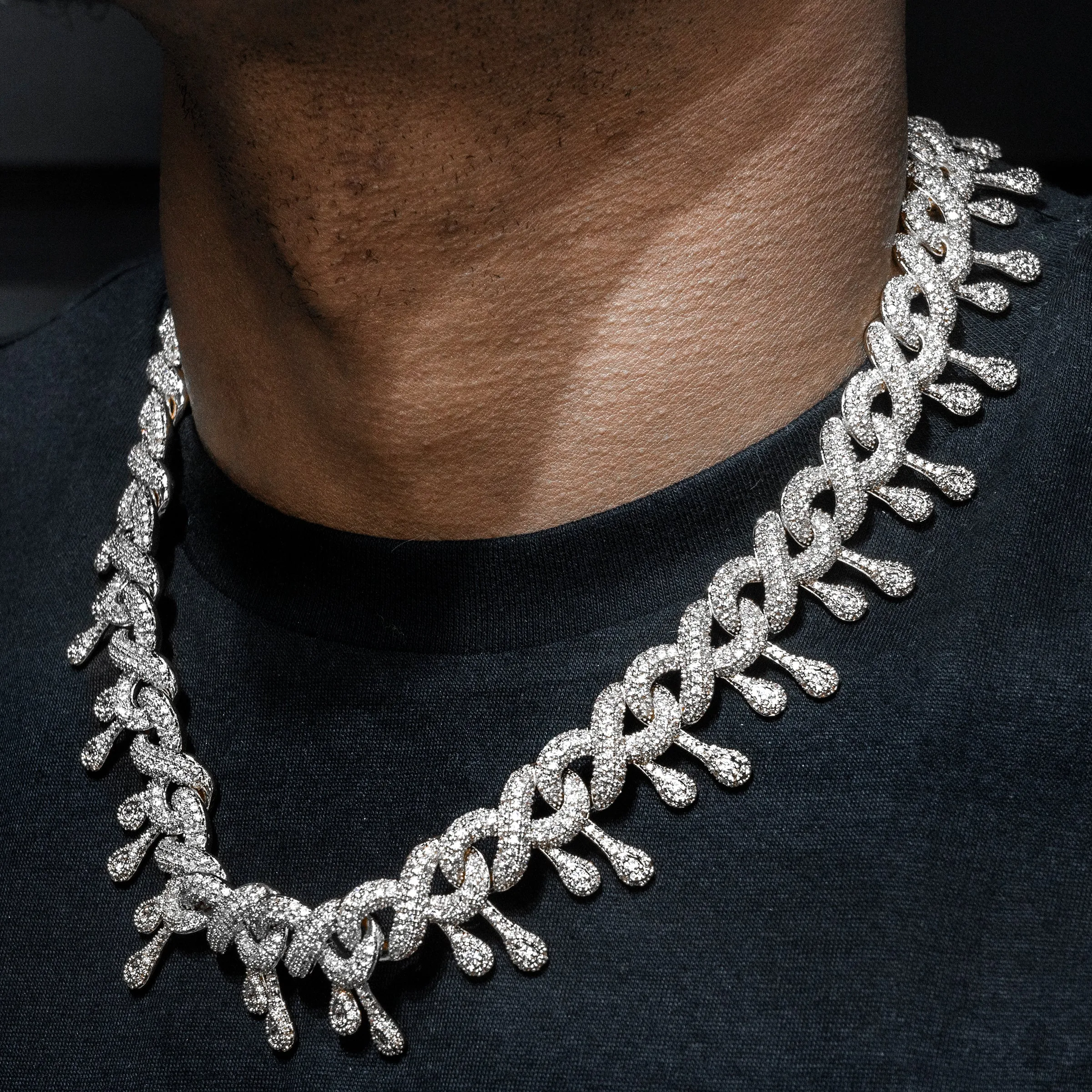 Mens White Gold Iced Out Drip Chain