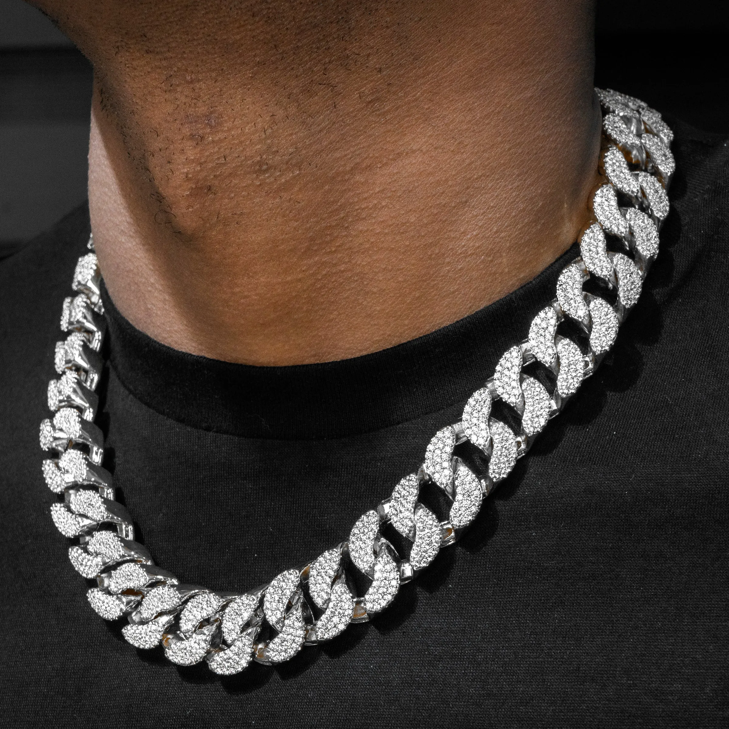 Mens White Gold Iced Out Miami Cuban Link Chain | 22MM