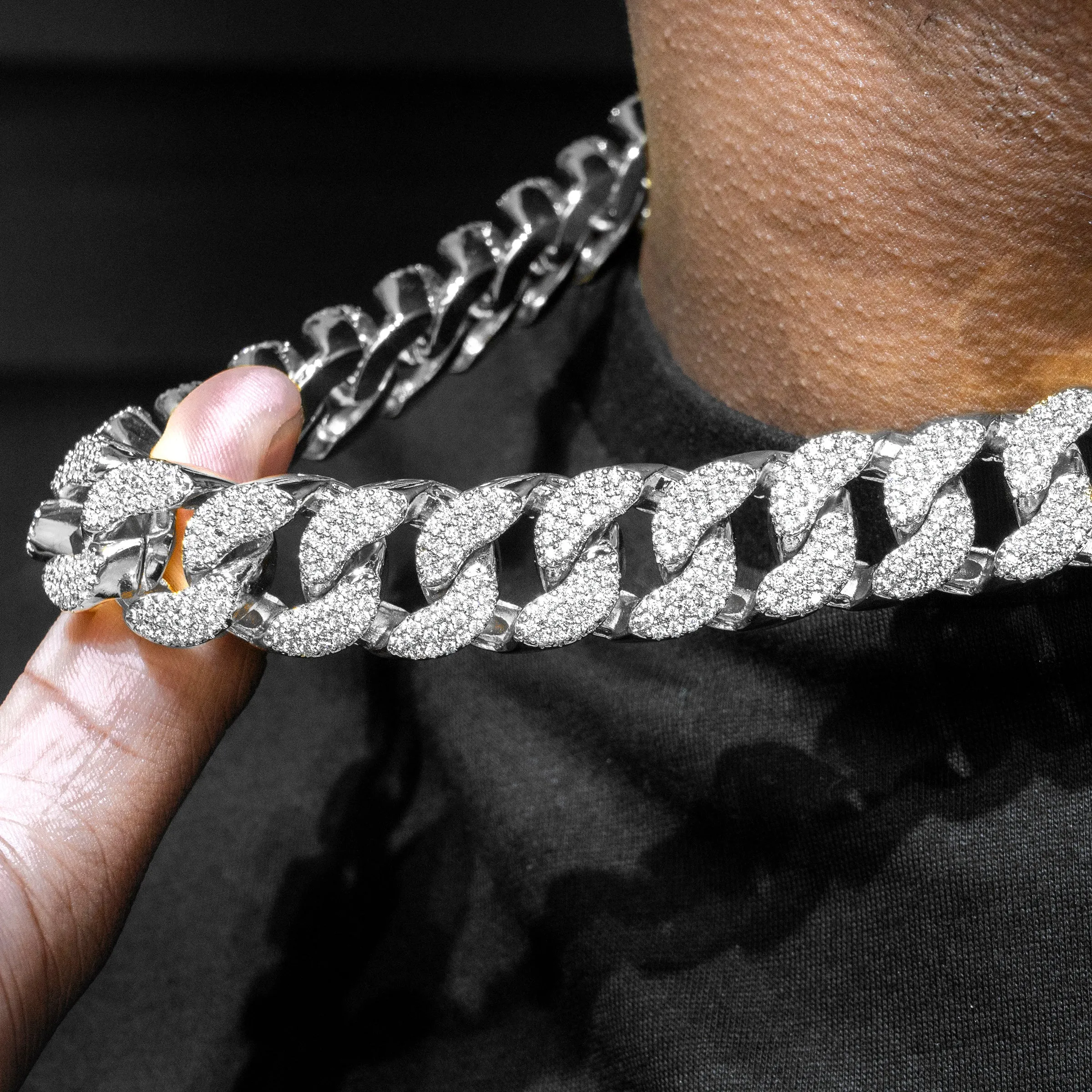 Mens White Gold Iced Out Miami Cuban Link Chain | 22MM