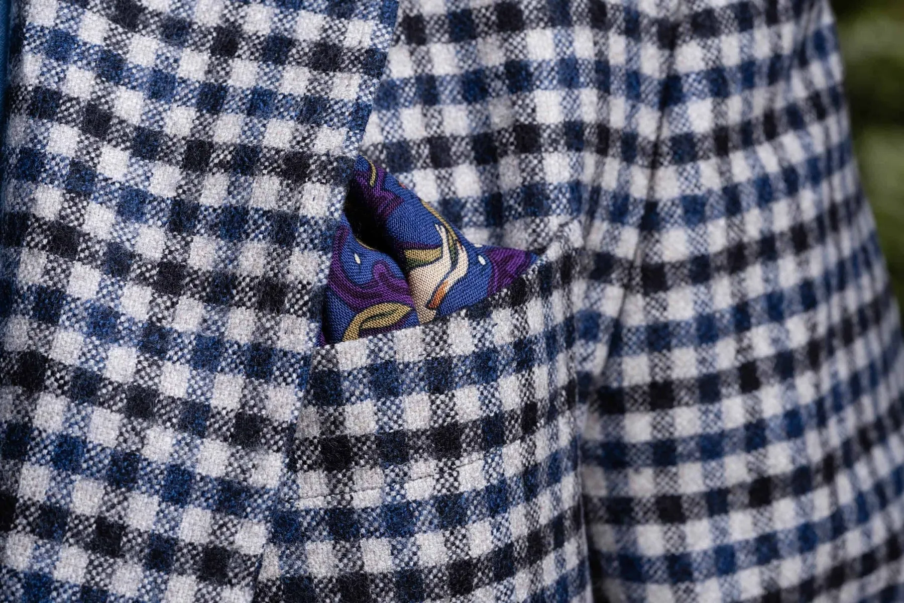 Mid Blue Hunting Motif Silk-Wool Pocket Square