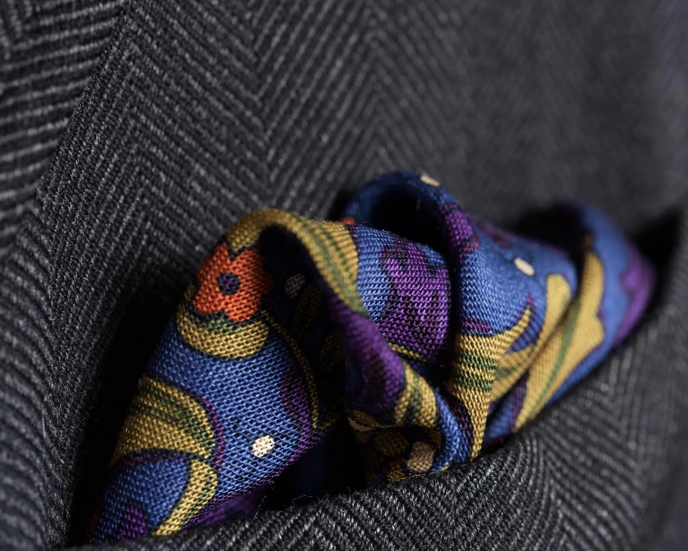 Mid Blue Hunting Motif Silk-Wool Pocket Square