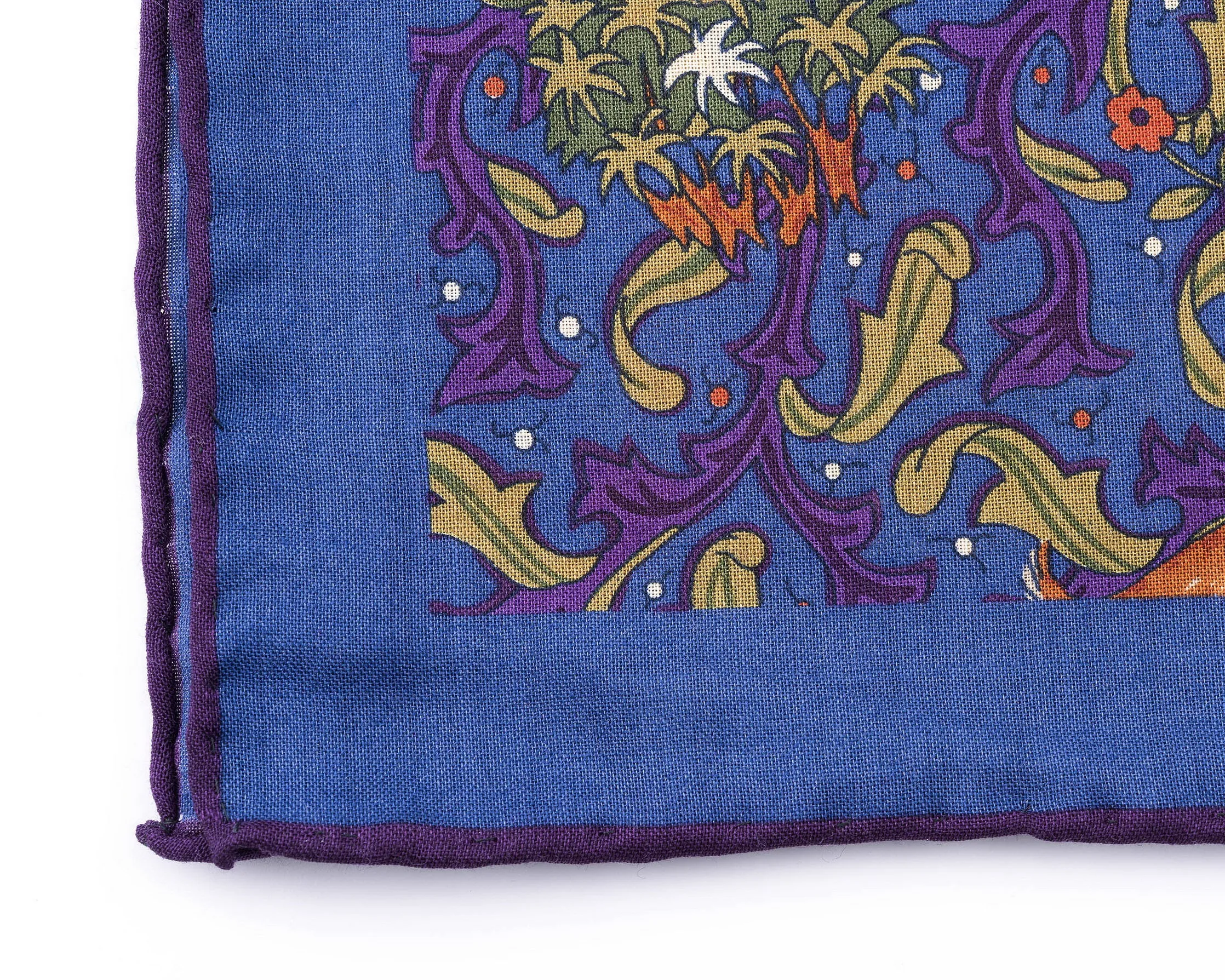 Mid Blue Hunting Motif Silk-Wool Pocket Square