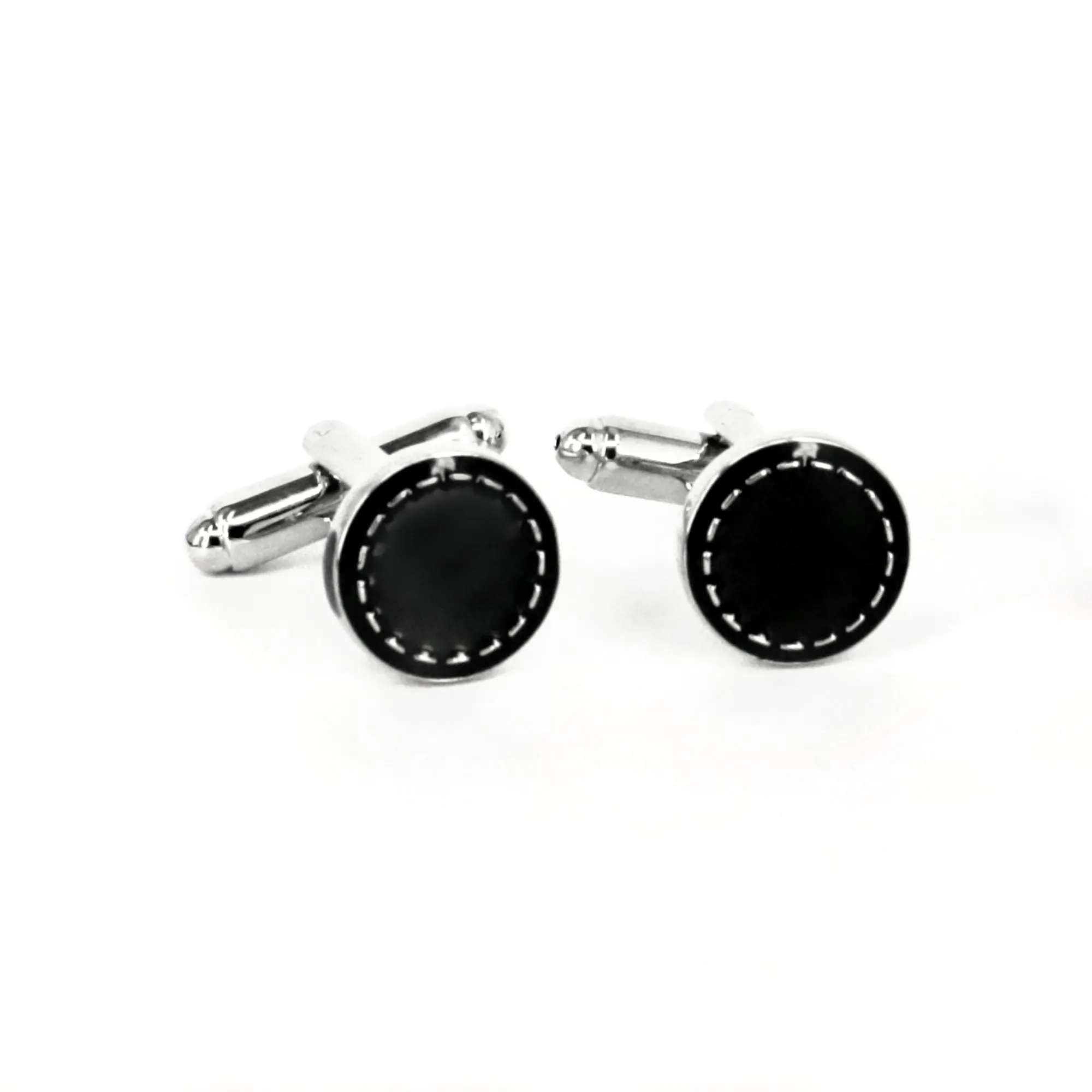 Mini size Silver Round Cufflinks with Black Enamel (Online Exclusive)