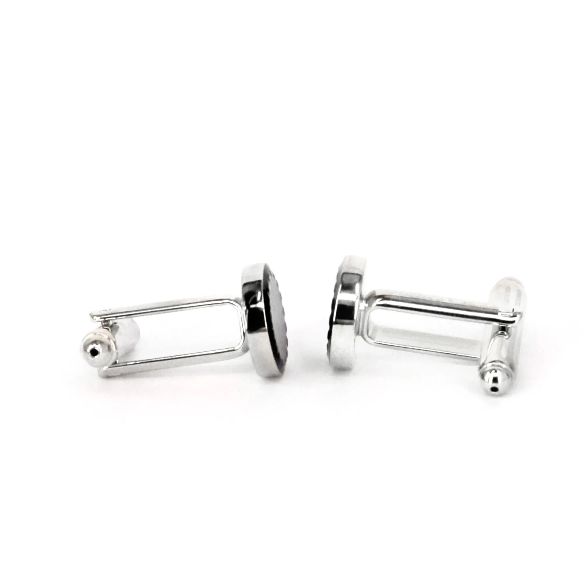 Mini size Silver Round Cufflinks with Black Enamel (Online Exclusive)