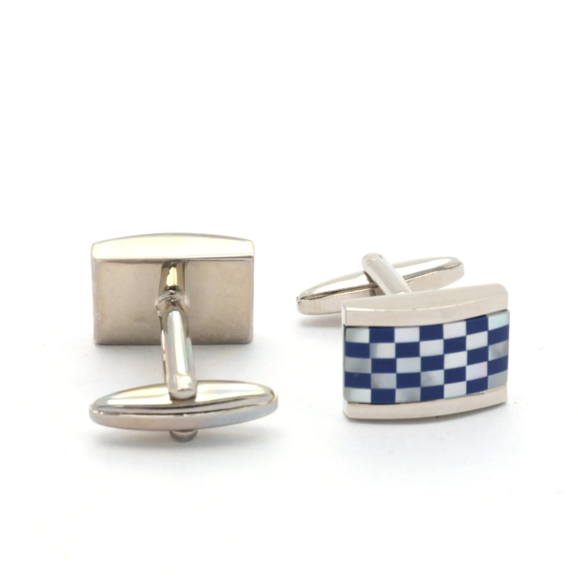 Mosaic Tiles with Silver/Dark Blue  Rectangle Bezel Cufflinks (Online Exclusive)