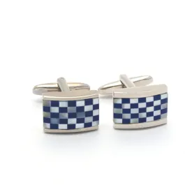 Mosaic Tiles with Silver/Dark Blue  Rectangle Bezel Cufflinks (Online Exclusive)