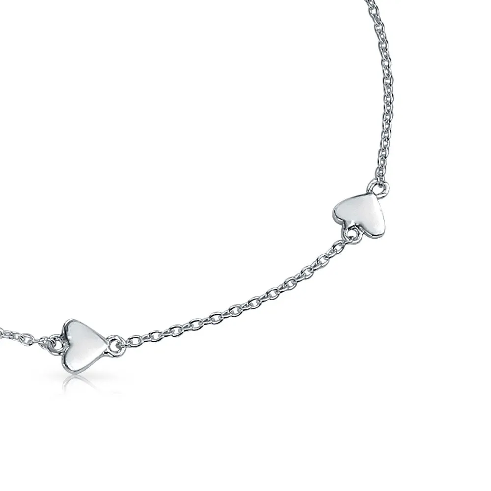 Multi Love Heart Anklet Ankle Bracelet Sterling Silver 9-10 Inch