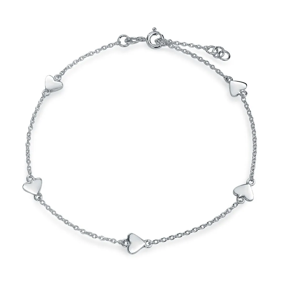 Multi Love Heart Anklet Ankle Bracelet Sterling Silver 9-10 Inch