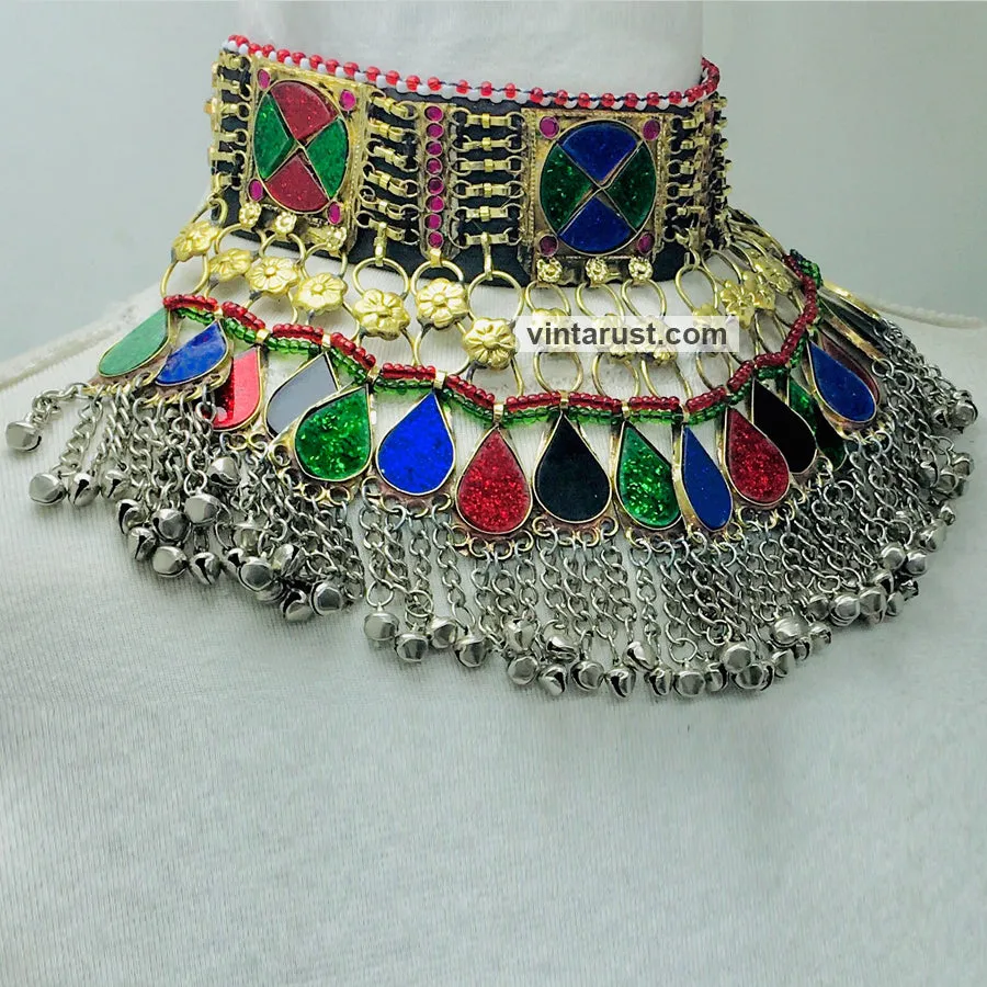 Multicolor Statement Collar Choker Necklace With Bells