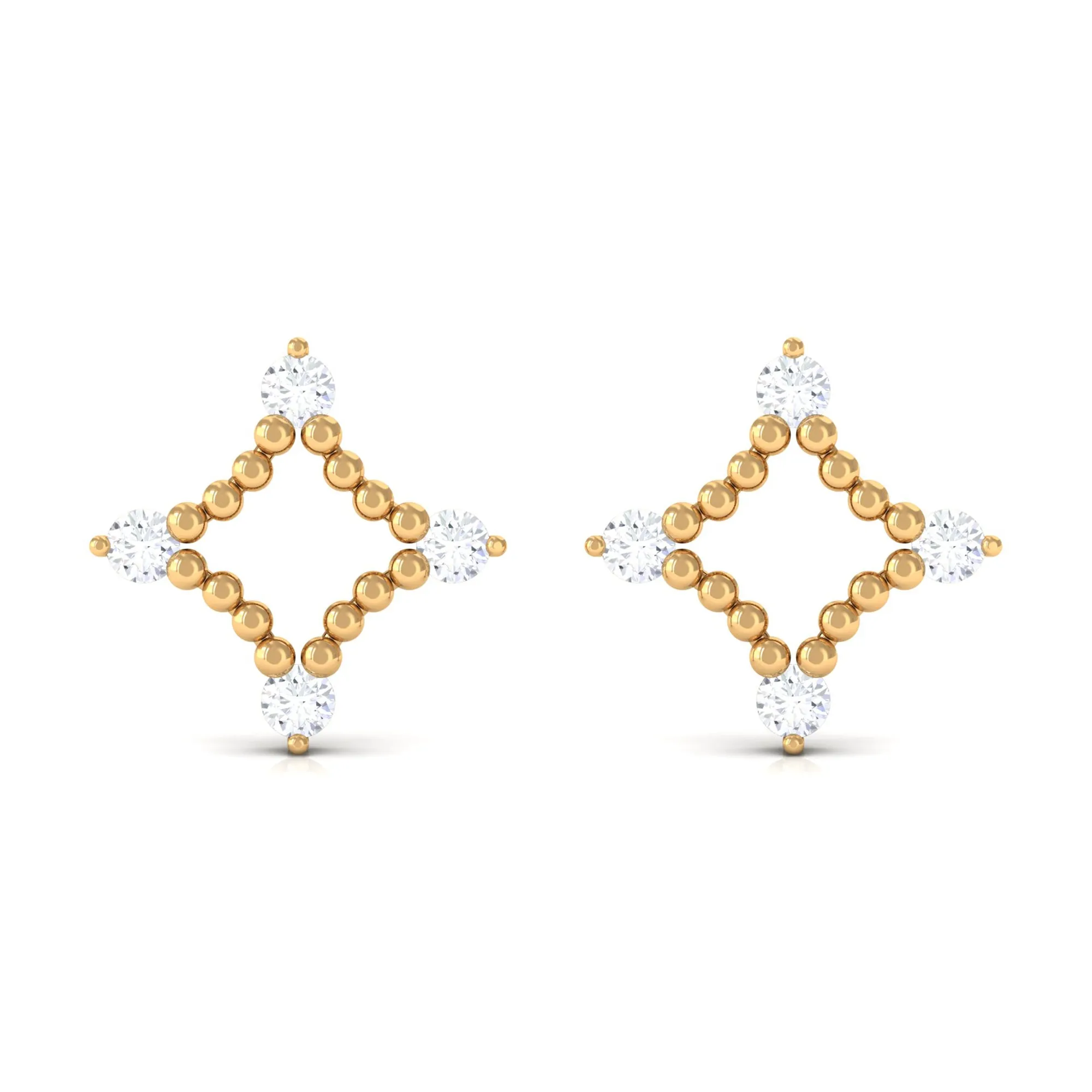 Natural Diamond Contemporary Stud Earring with Beaded