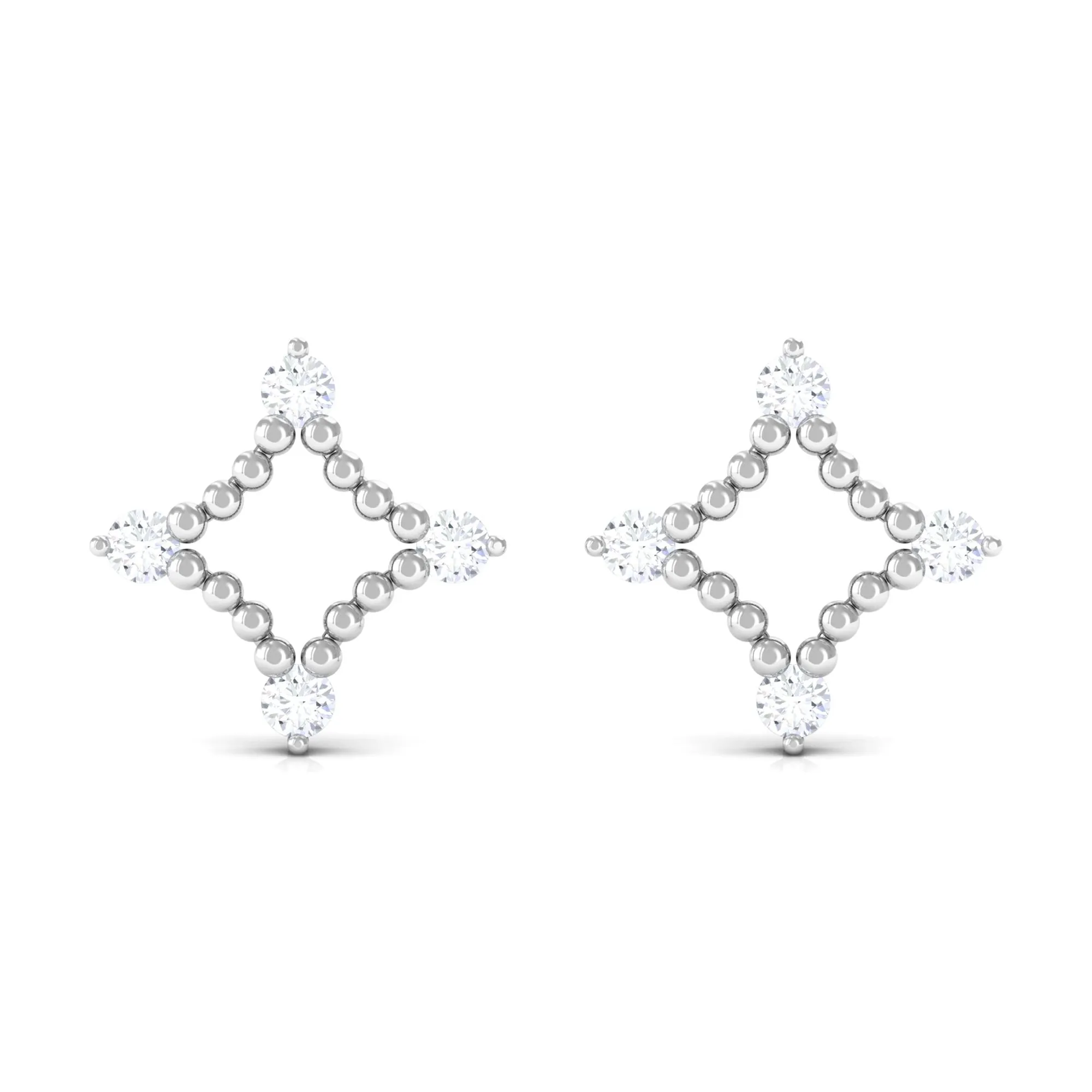 Natural Diamond Contemporary Stud Earring with Beaded