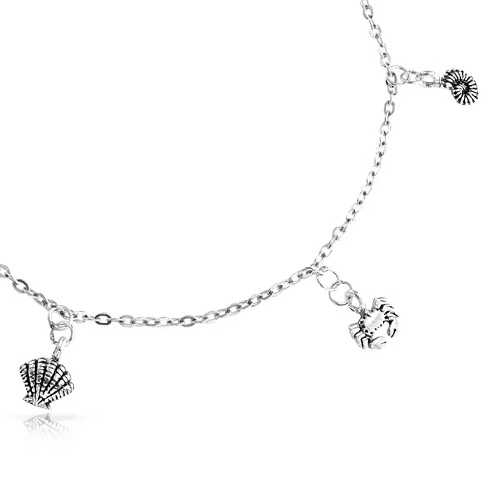 Nautical Charm Anklet Ankle Bracelet with Starfish Crab Seahorse and Seashell