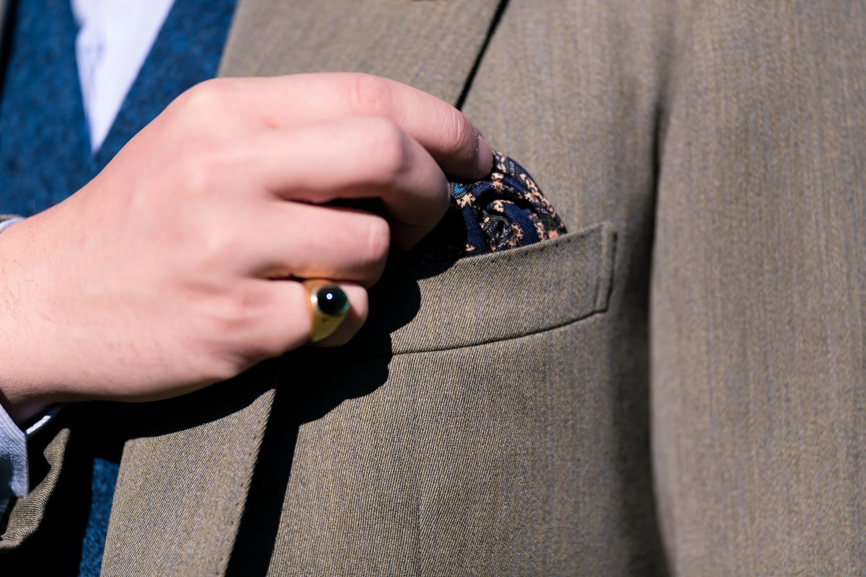 Navy Blue Geometric Medallion Silk Wool Pocket Square