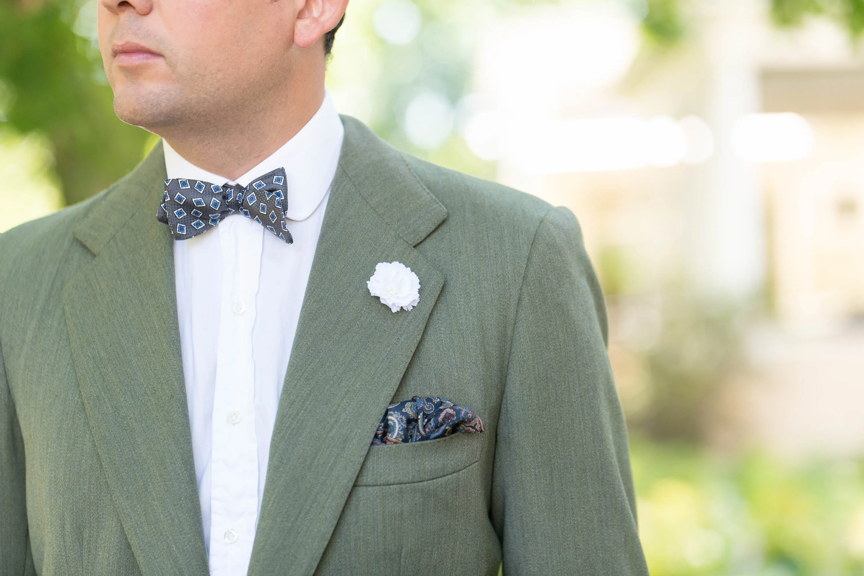 Navy Blue Paisley Silk Wool Pocket Square