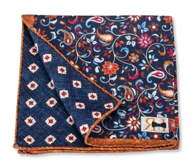 Navy Floral Paisley/Medallions Pocket Square - 5641