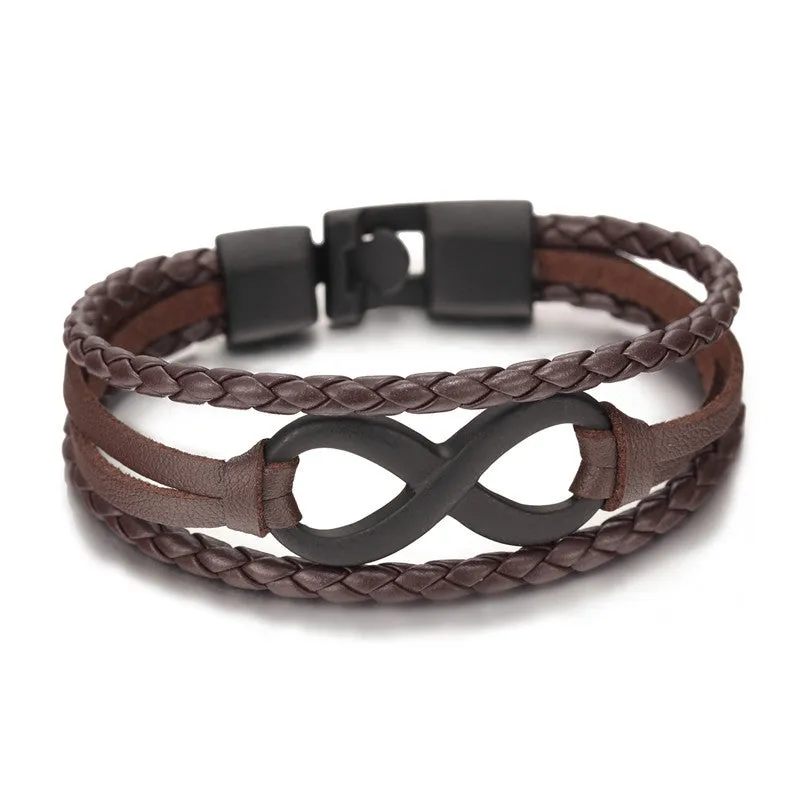 New Arrival Silver plated Infinity Bracelet Bangle Genuine Leather Hand Chain Buckle friendship men women bracelet