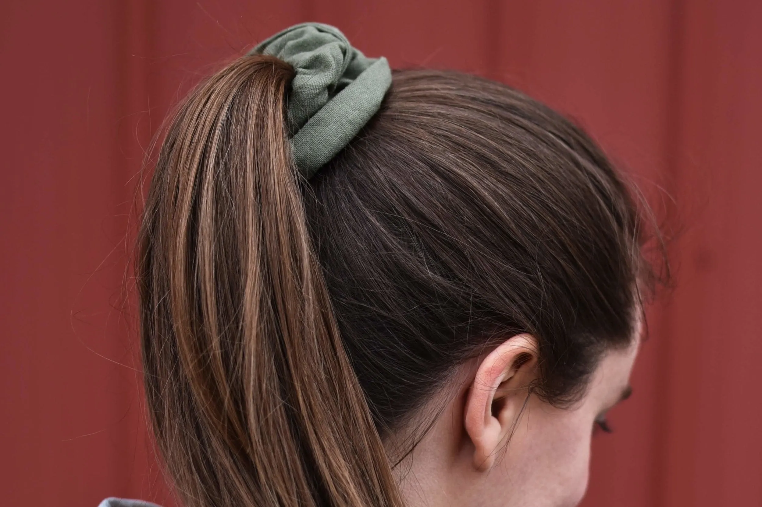 Olive Green Linen Scrunchie