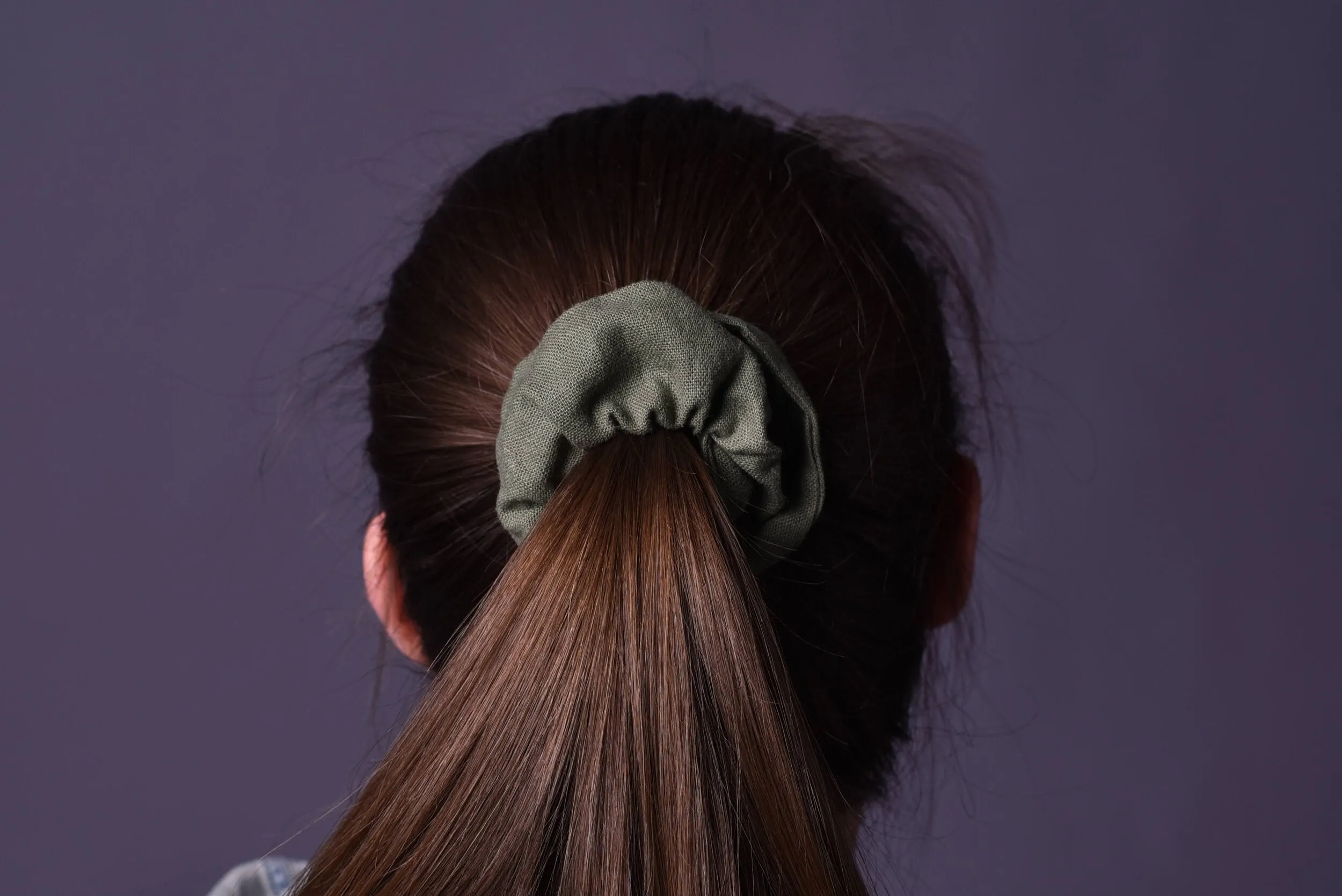 Olive Green Linen Scrunchie