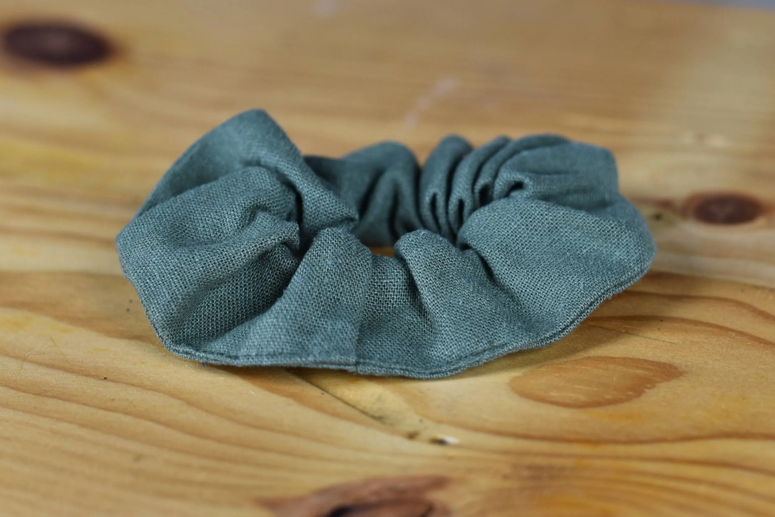 Olive Green Linen Scrunchie