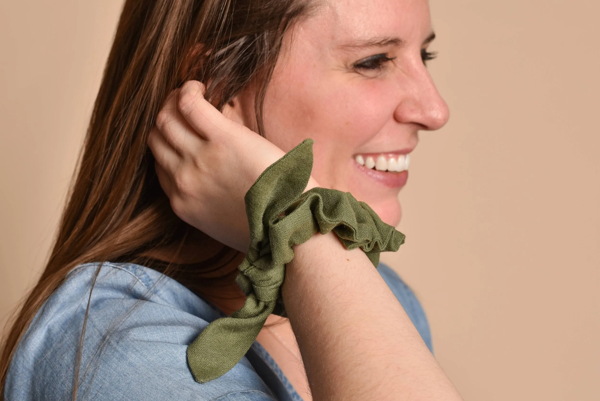 Olive Green Linen Scrunchie