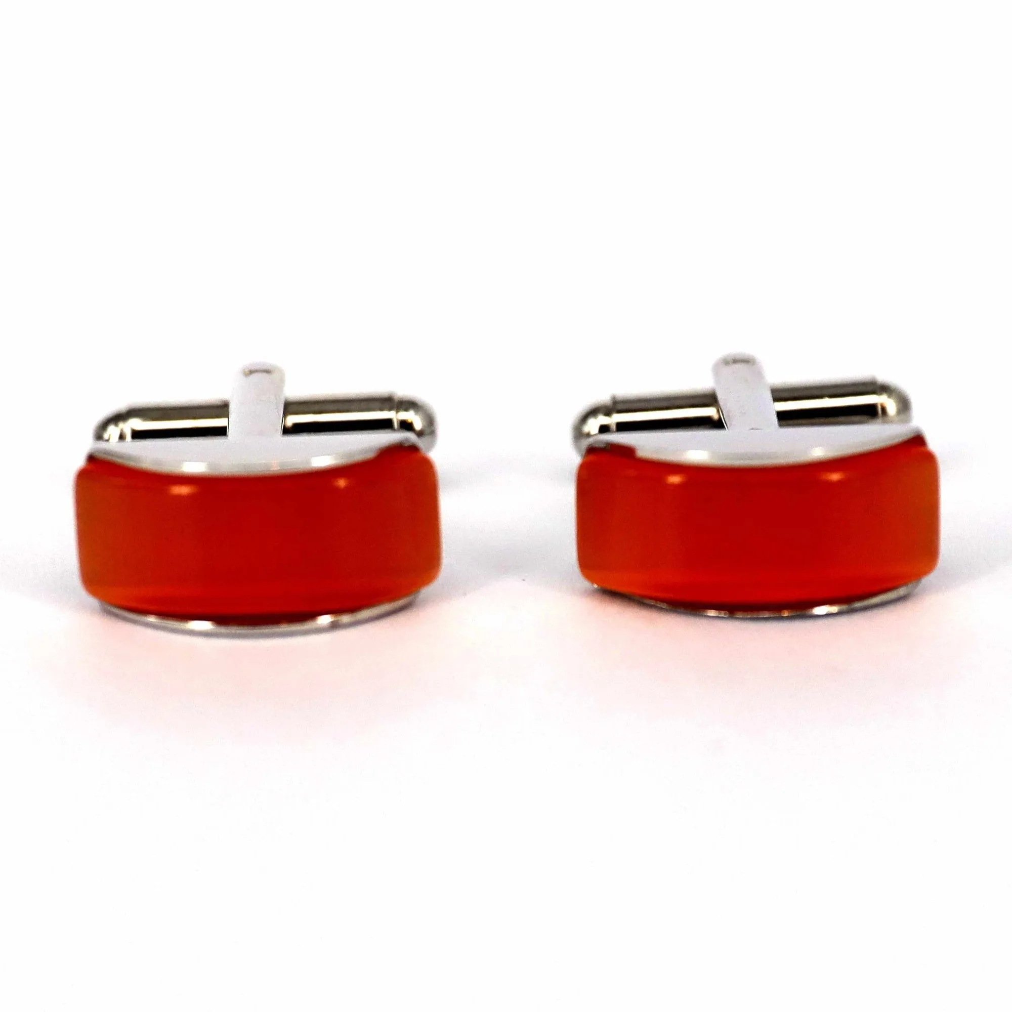 Orange rectangle fiber glass cufflinks with Silver (Online Exclusive)