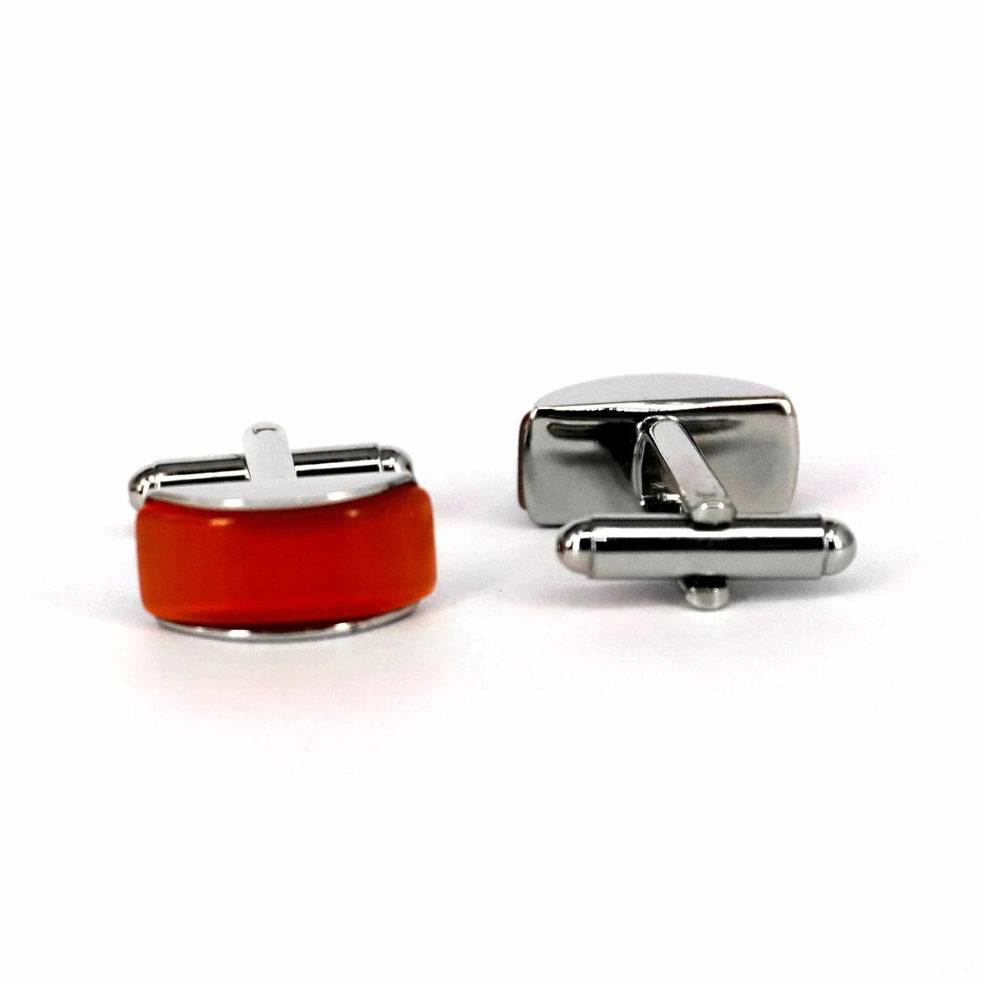 Orange rectangle fiber glass cufflinks with Silver (Online Exclusive)