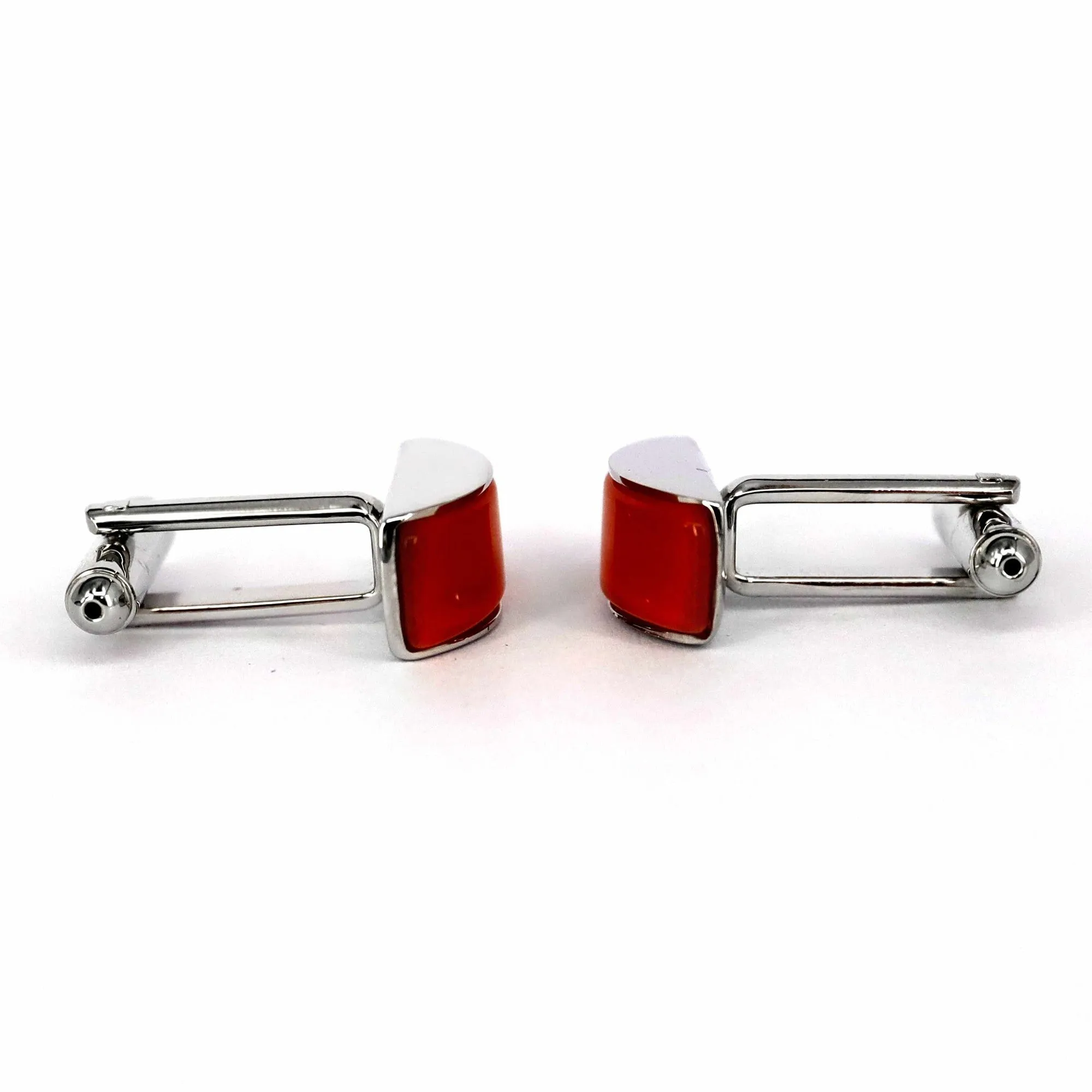 Orange rectangle fiber glass cufflinks with Silver (Online Exclusive)