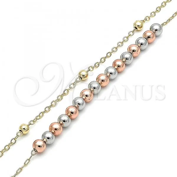 Oro Laminado Charm Anklet , Gold Filled Style Ball Design, Polished, Tricolor, 03.331.0070.10