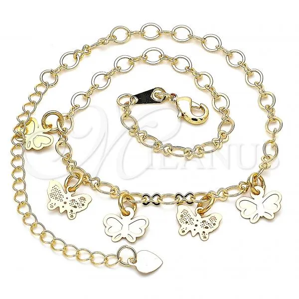 Oro Laminado Charm Anklet , Gold Filled Style Butterfly Design, Polished, Golden Finish, 03.63.2210.10