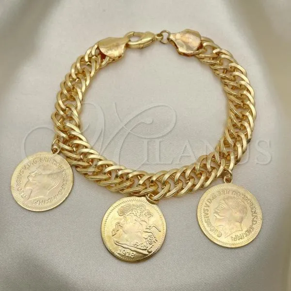 Oro Laminado Charm Anklet , Gold Filled Style Chunky Design, Polished, Golden Finish, 03.331.0128.10