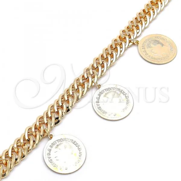 Oro Laminado Charm Anklet , Gold Filled Style Chunky Design, Polished, Golden Finish, 03.331.0128.10