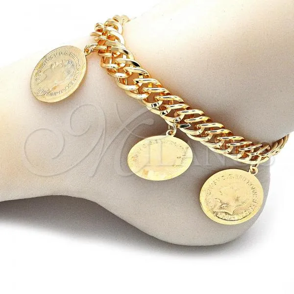 Oro Laminado Charm Anklet , Gold Filled Style Chunky Design, Polished, Golden Finish, 03.331.0128.10