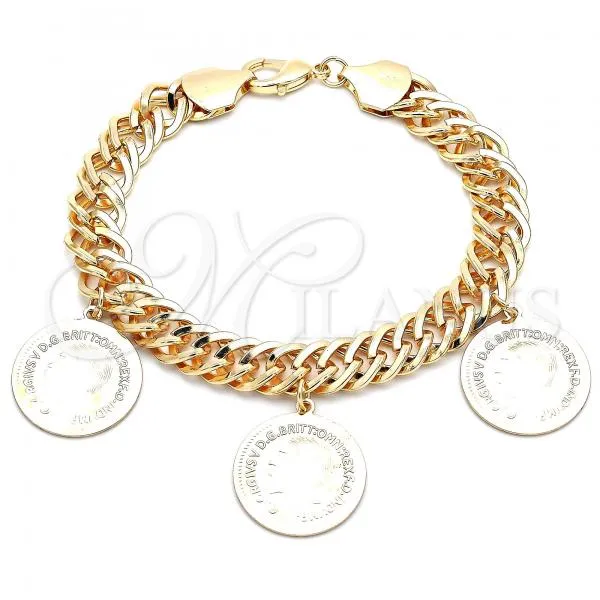 Oro Laminado Charm Anklet , Gold Filled Style Chunky Design, Polished, Golden Finish, 03.331.0128.10