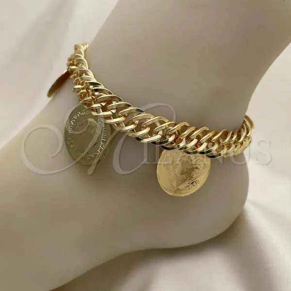 Oro Laminado Charm Anklet , Gold Filled Style Chunky Design, Polished, Golden Finish, 03.331.0128.10