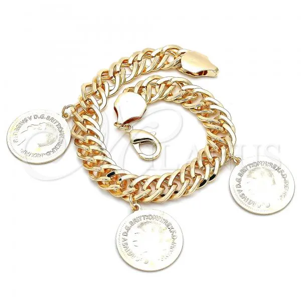 Oro Laminado Charm Anklet , Gold Filled Style Chunky Design, Polished, Golden Finish, 03.331.0128.10