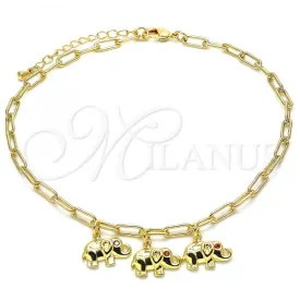 Oro Laminado Charm Anklet , Gold Filled Style Elephant and Paperclip Design, with Garnet Cubic Zirconia, Polished, Golden Finish, 03.63.2165.10