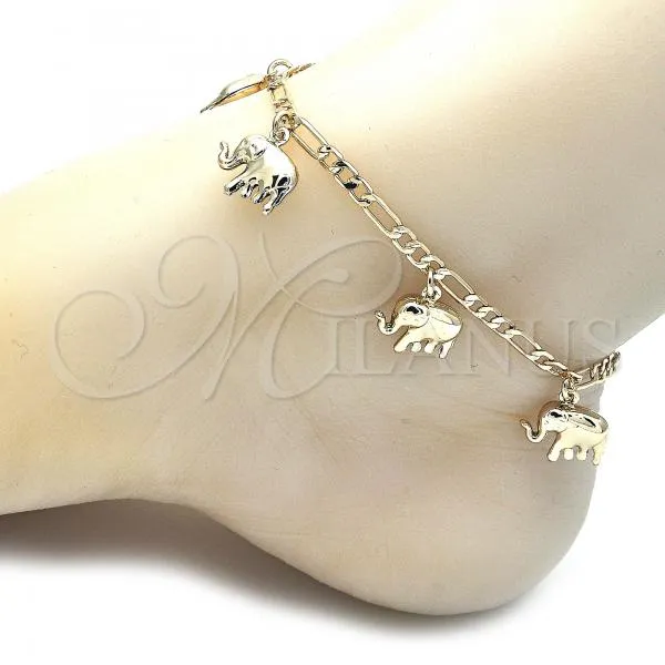 Oro Laminado Charm Anklet , Gold Filled Style Elephant Design, Polished, Golden Finish, 03.63.2023.10