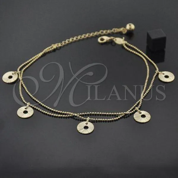 Oro Laminado Charm Anklet , Gold Filled Style Rattle Charm Design, Diamond Cutting Finish, Golden Finish, 5.016.006.10